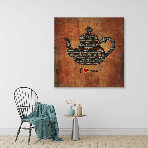 I Love Tea Yazılı Desenli Çaydanlık Konseptli Kafe Duvar Tablosu – 12279