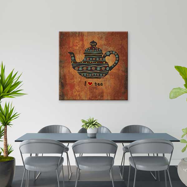 I Love Tea Yazılı Desenli Çaydanlık Konseptli Kafe Duvar Tablosu – 12279