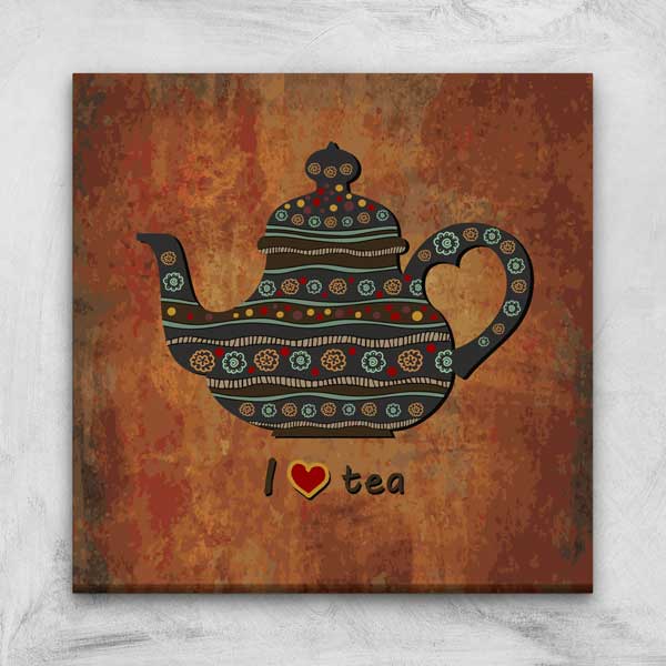 I Love Tea Yazılı Desenli Çaydanlık Konseptli Kafe Duvar Tablosu – 12279