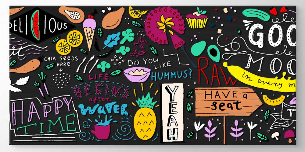 Renkli Yazı ve İllüstrasyon Tasarımlı Büyük Ebat Duvar Dekoru – 12442