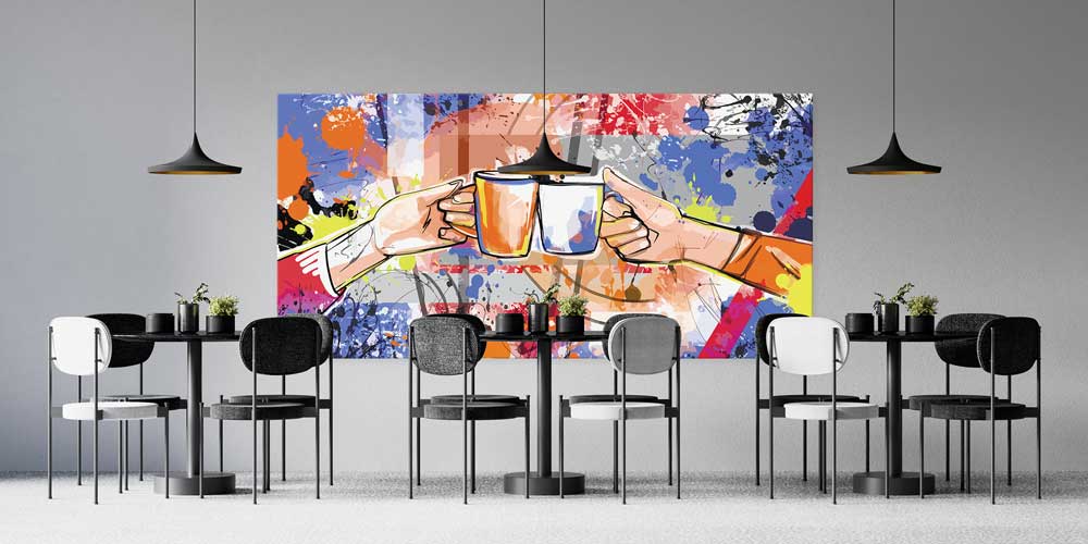 Renkli Kahve Kupası İllüstrasyonlu Büyük Ebat Duvar Dekoru – 12444