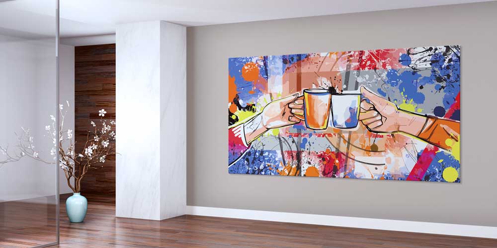 Renkli Kahve Kupası İllüstrasyonlu Büyük Ebat Duvar Dekoru – 12444