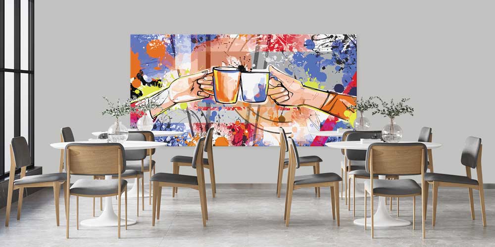 Renkli Kahve Kupası İllüstrasyonlu Büyük Ebat Duvar Dekoru – 12444
