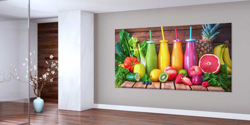 Renkli Smoothie Şişeleri ve Meyveler Tasarımlı Büyük Ebat Duvar Dekoru – 12453