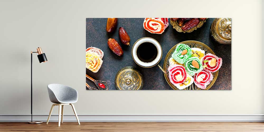 cafe-wall-art-decor-12460-00 Türk Kahvesi ve Lokum Temalı Büyük Ebat Duvar Dekoru – 12460