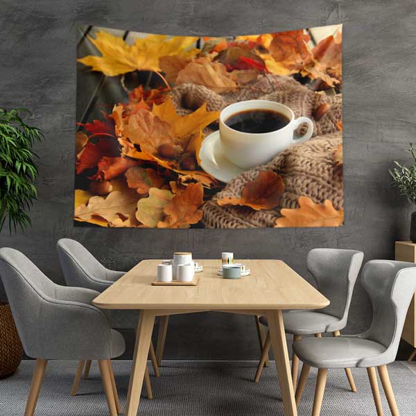 cafe-wall-art-decor-12529-01 Sonbahar Yaprakları ve Kahve Fincanı Kafe Duvar Örtüsü 12529