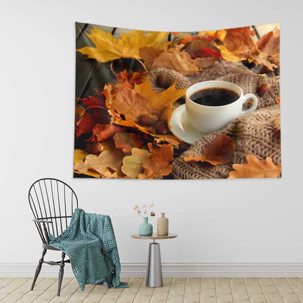 cafe-wall-art-decor-12529-02 Sonbahar Yaprakları ve Kahve Fincanı Kafe Duvar Örtüsü 12529