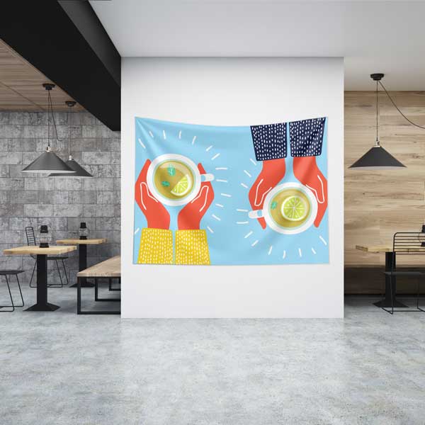 Kafe Duvar Örtüsü Limonlu Çay İllüstrasyon Kumaş Baskı 12535