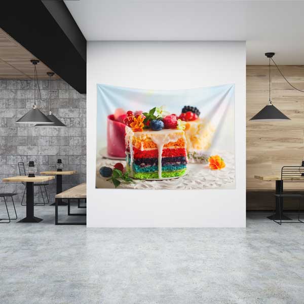 Renkli Katmanlı Pasta Temalı Duvar Örtüsü Kumaş Baskı 12546