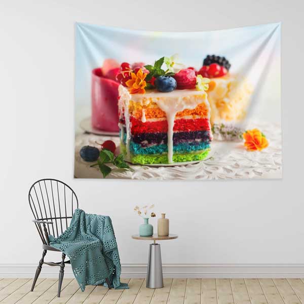 cafe-wall-art-decor-12546-02 Renkli Katmanlı Pasta Temalı Duvar Örtüsü Kumaş Baskı 12546