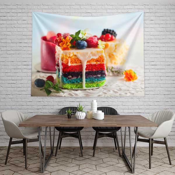 cafe-wall-art-decor-12546-03 Renkli Katmanlı Pasta Temalı Duvar Örtüsü Kumaş Baskı 12546