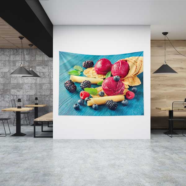 Kırmızı Dondurma ve Meyve Sunumlu Kafe Duvar Tablosu 12552