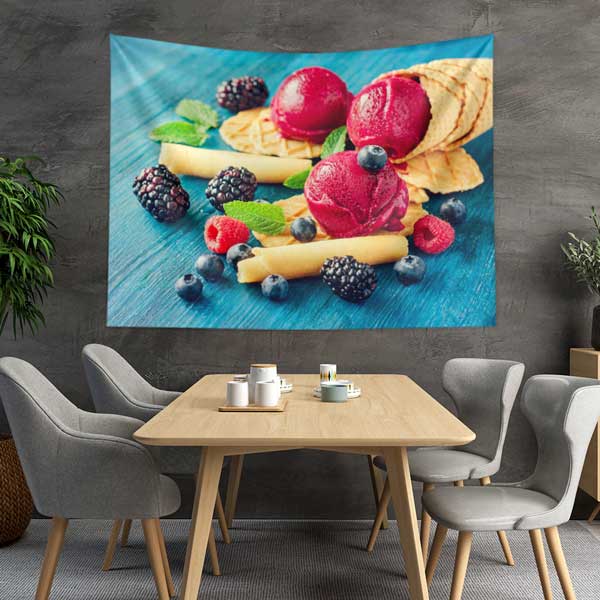 Kırmızı Dondurma ve Meyve Sunumlu Kafe Duvar Tablosu 12552