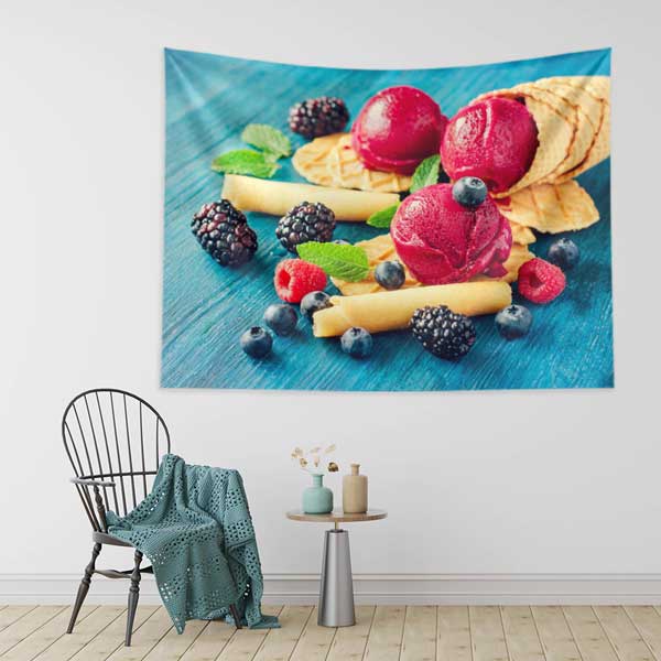 Kırmızı Dondurma ve Meyve Sunumlu Kafe Duvar Tablosu 12552