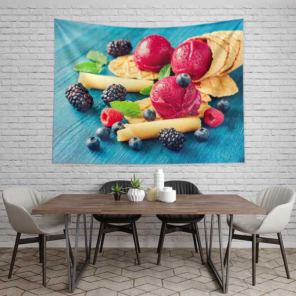 Kırmızı Dondurma ve Meyve Sunumlu Kafe Duvar Tablosu 12552