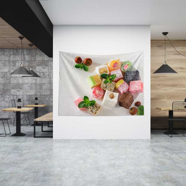 cafe-wall-art-decor-12568-00 Renkli Türk Lokumu Temalı Duvar Örtüsü 12568