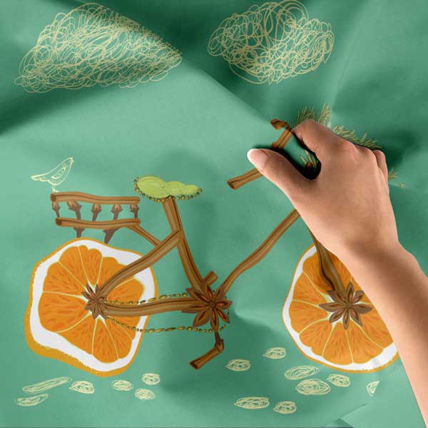 Portakal Tekerlekli Bisiklet Tasarımlı Sağlıklı Yaşam Duvar Örtüsü Kumaş Baskı 12593
