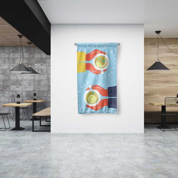 cafe-wall-art-decor-12613-00 Kafe Konseptli Renkli Çay Sunumu Duvar Flaması 12613