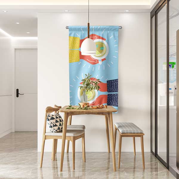 Kafe Konseptli Renkli Çay Sunumu Duvar Flaması 12613