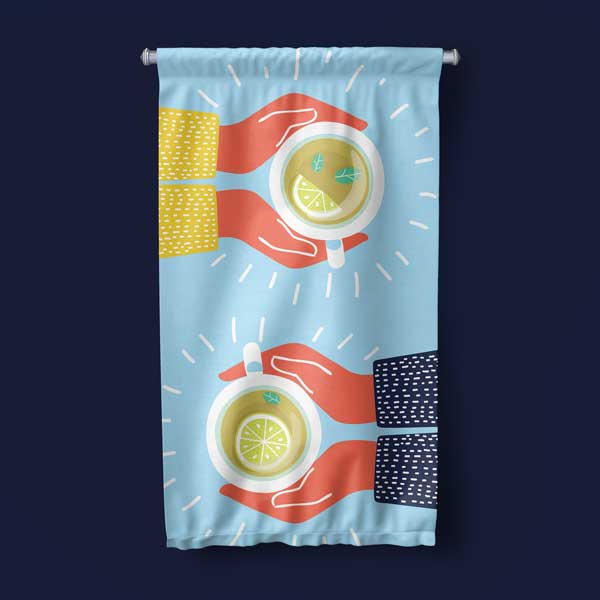 Kafe Konseptli Renkli Çay Sunumu Duvar Flaması 12613