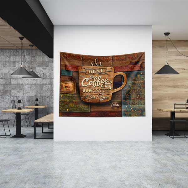 Best Coffee Yazılı Kafe Duvar Örtüsü Kumaş Baskı 12524