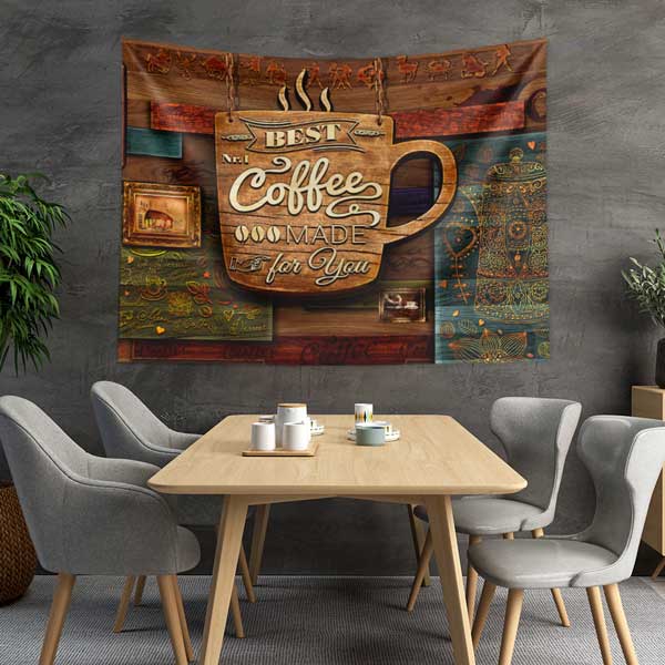 Best Coffee Yazılı Kafe Duvar Örtüsü Kumaş Baskı 12524