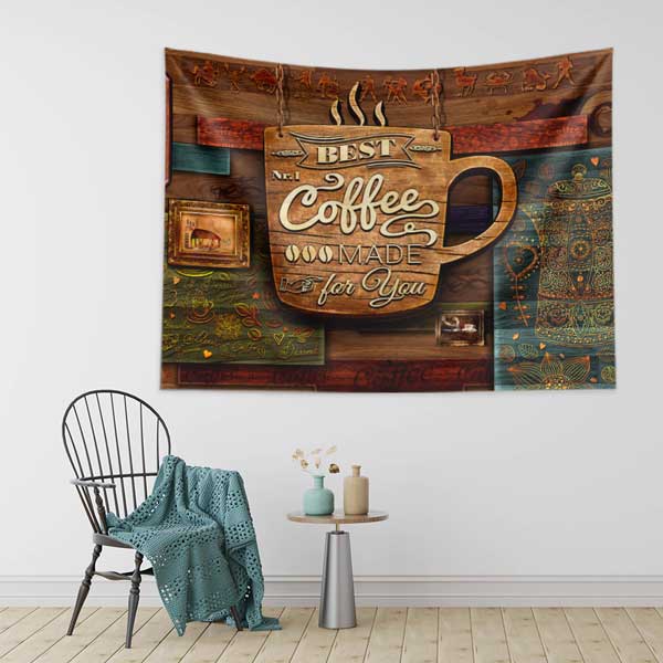 Best Coffee Yazılı Kafe Duvar Örtüsü Kumaş Baskı 12524