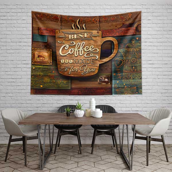 Best Coffee Yazılı Kafe Duvar Örtüsü Kumaş Baskı 12524