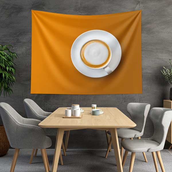 Kahve Fincanı Desenli Kafe Duvar Örtüsü Kumaş Baskı 12525