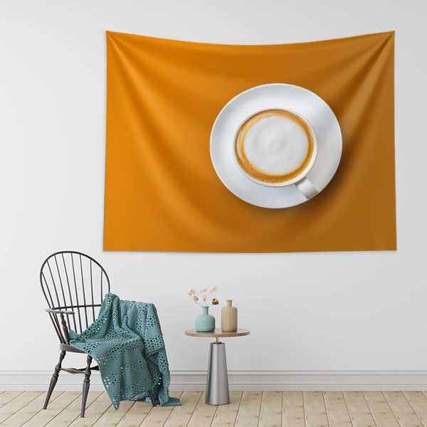 Kahve Fincanı Desenli Kafe Duvar Örtüsü Kumaş Baskı 12525