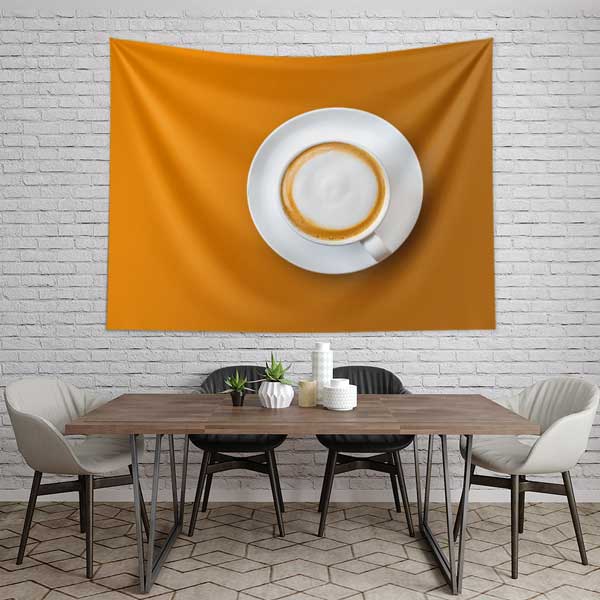 Kahve Fincanı Desenli Kafe Duvar Örtüsü Kumaş Baskı 12525