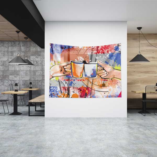 Kafe Duvar Örtüsü Renkli Kahve Sanatı Kumaş Baskı 12534