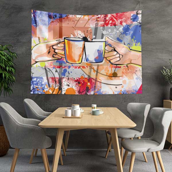 Kafe Duvar Örtüsü Renkli Kahve Sanatı Kumaş Baskı 12534