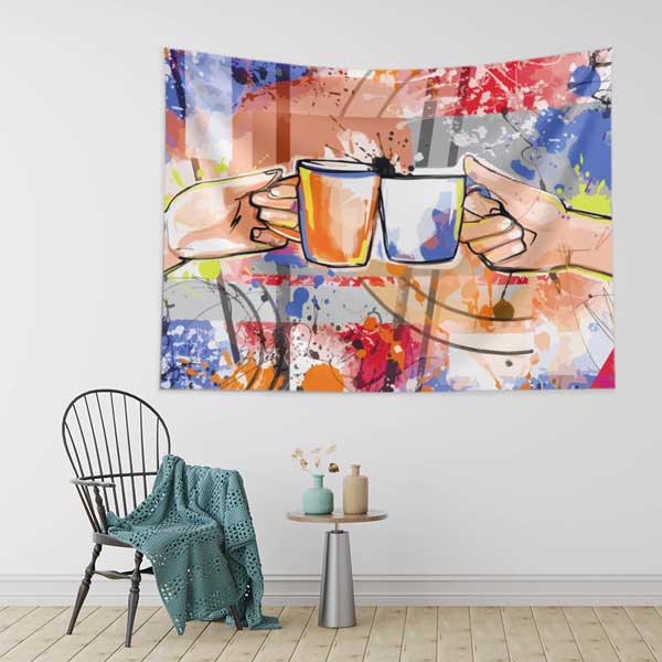 Kafe Duvar Örtüsü Renkli Kahve Sanatı Kumaş Baskı 12534