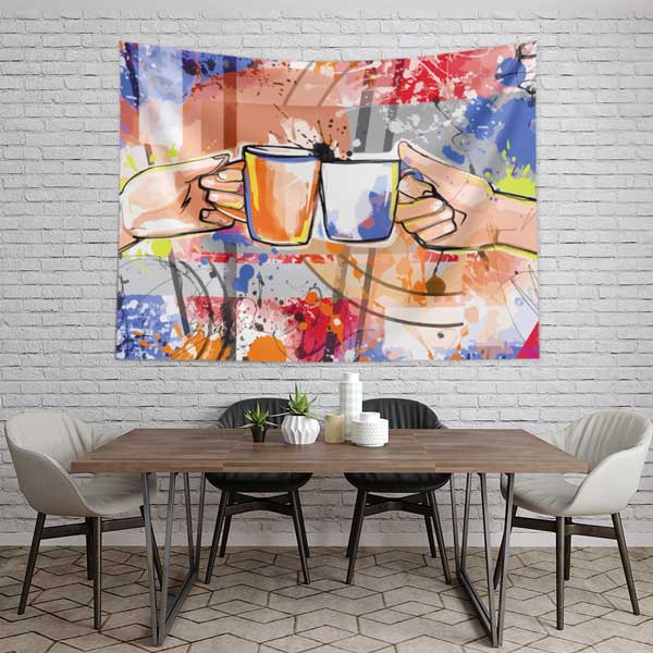 Kafe Duvar Örtüsü Renkli Kahve Sanatı Kumaş Baskı 12534