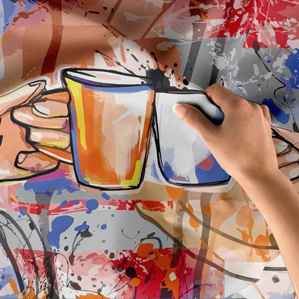 Kafe Duvar Örtüsü Renkli Kahve Sanatı Kumaş Baskı 12534