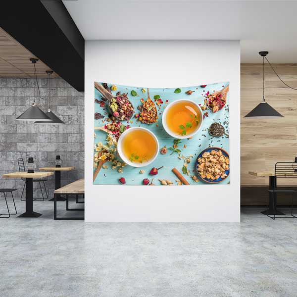 Bitki Çayı Duvar Örtüsü Kafe Dekor Kumaş Baskı 12536