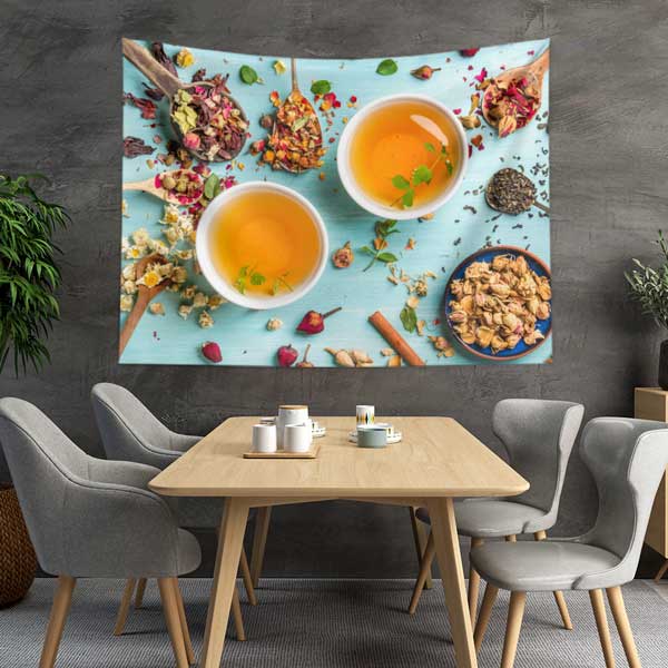 cafe-wall-art-tapestry-12536-01 Bitki Çayı Duvar Örtüsü Kafe Dekor Kumaş Baskı 12536