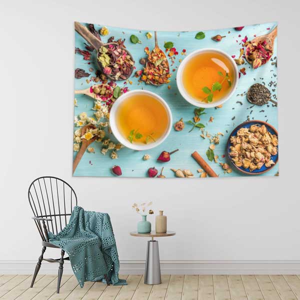 cafe-wall-art-tapestry-12536-02 Bitki Çayı Duvar Örtüsü Kafe Dekor Kumaş Baskı 12536