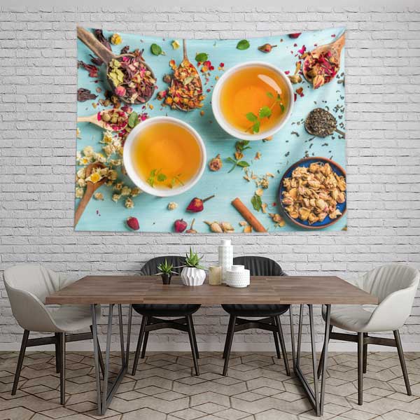 cafe-wall-art-tapestry-12536-03 Bitki Çayı Duvar Örtüsü Kafe Dekor Kumaş Baskı 12536