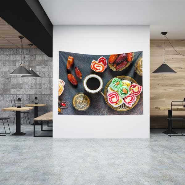 cafe-wall-art-tapestry-12567-00 Türk Lokumu ve Kahve Temalı Duvar Örtüsü 12567
