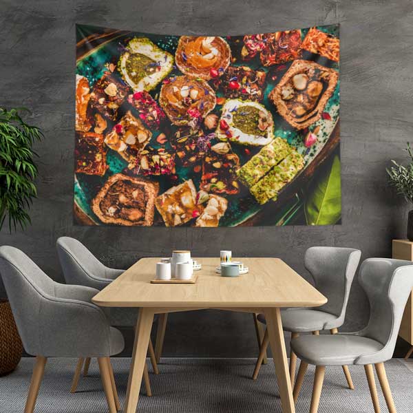 cafe-wall-art-tapestry-12573-01 Antep Fıstıklı Sarma Baklava Temalı Duvar Örtüsü 12573