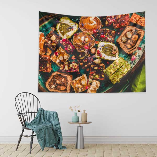 cafe-wall-art-tapestry-12573-02 Antep Fıstıklı Sarma Baklava Temalı Duvar Örtüsü 12573