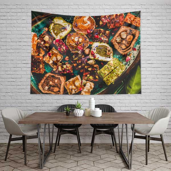 cafe-wall-art-tapestry-12573-03 Antep Fıstıklı Sarma Baklava Temalı Duvar Örtüsü 12573