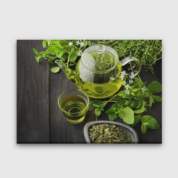 cafe-wall-decoration-12212-00 Doğal Bitki Çayı Demlik ve Bardak Kanvas Duvar Tablosu – 12212