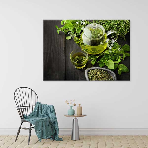 Doğal Bitki Çayı Demlik ve Bardak Kanvas Duvar Tablosu – 12212