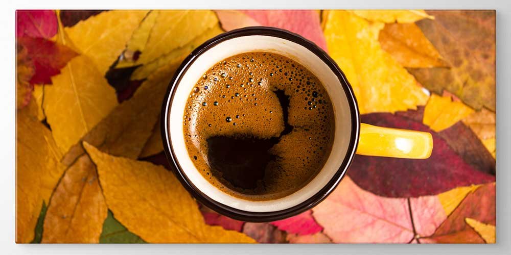 Sonbahar Yaprakları Üzerinde Kahve Temalı Büyük Ebat Duvar Dekoru – 12438