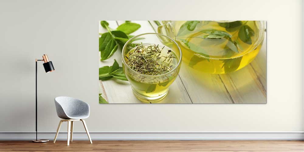 Yeşil Çay ve Taze Yapraklar Tasarımlı Büyük Ebat Duvar Dekoru – 12449