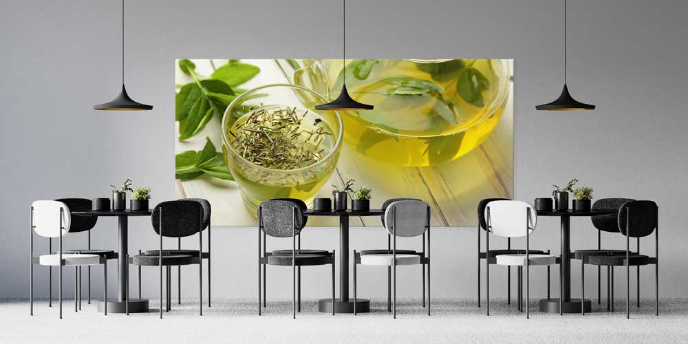 Yeşil Çay ve Taze Yapraklar Tasarımlı Büyük Ebat Duvar Dekoru – 12449