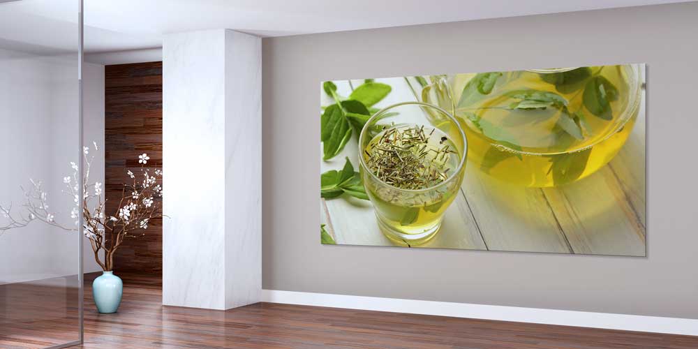 Yeşil Çay ve Taze Yapraklar Tasarımlı Büyük Ebat Duvar Dekoru – 12449